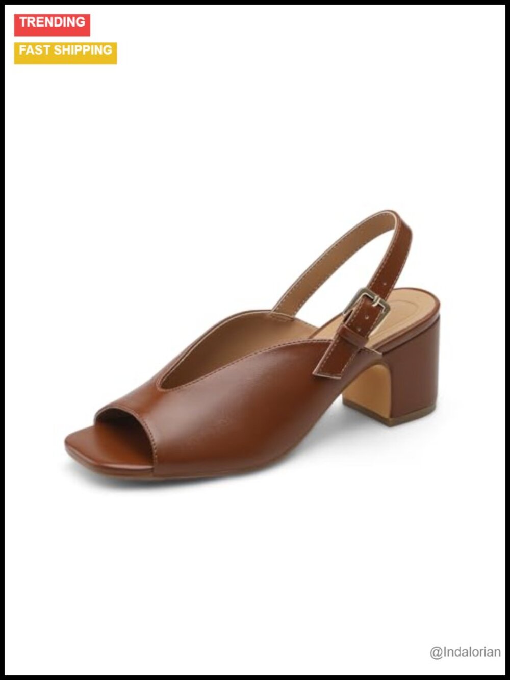 Slingback Block Heels Faux Leather Peep Toe Chunky Heeled Sandals for Women